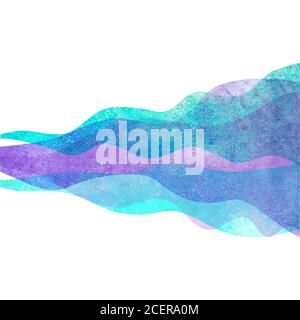 Acquerello trasparente onda viola lavanda teal blu sfondo colorato. Illustrazione delle onde dipinte a mano con acquerello. Sfondo del riquadro banner isolato Foto Stock