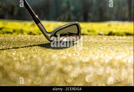 Golf Club e Golf Ball sul campo da golf in Svizzera. Foto Stock