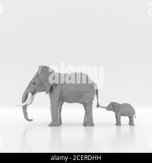 elephant basso poly isolato su sfondo bianco illustrazione 3d Foto Stock