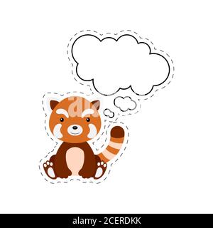 Carino panda rosso cartoon con adesivo bolla discorso. Kawaii personaggio su sfondo bianco. Cartoon seduto animale cartolina clipart per compleanno Illustrazione Vettoriale