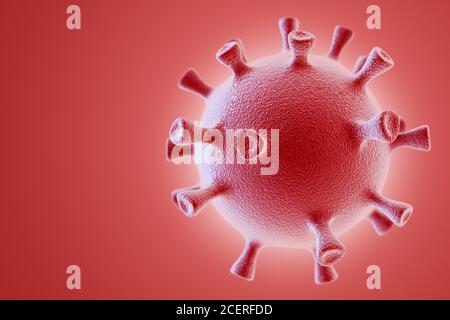 Cellula di coronavirus su sfondo rosso. rendering 3d. Foto Stock