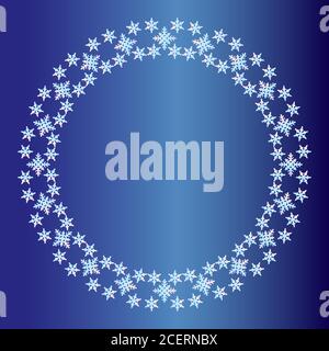 Sfondo blu rotondo di Natale con fiocchi di neve. Bella cornice di Natale invernale. Illustrazione vettoriale EPS 10 Illustrazione Vettoriale