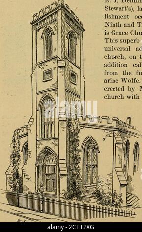 . Città di New York e dintorni illustrati. Una guida descrittiva ai luoghi di interesse. La biblioteca è stata stabilita a 62 Liberty Street e 431 FifthAvenue. Angolo sud-est di Broadway e Eighth Street è la Sinclair House. E. J. Denning &Co., (ex A. T.Stewarts), grande vendita al dettaglio di prodotti secchi estab-liishment occupa il blocco tra la Nona e la decima strada. Appena oltre, è la Chiesa della Grazia (episcopale protestante).questa struttura superba è un oggetto di ammirazione universale. Adiacente a Thechurch, sul lato sud, è una piccola aggiunta chiamata il chantry, erecteddai fondi forniti dalla signorina Cath-arine Foto Stock