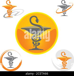 Set di loghi con simbolo Caduceo in giallo - Salute E medico Illustrazione Vettoriale