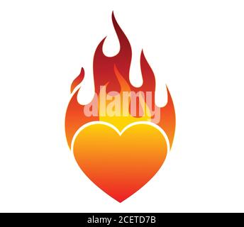 Immagine vettoriale con icona del cuore fiammante isolata su sfondo bianco.Emoticon del fuoco.Emoticon del cuore. Illustrazione Vettoriale