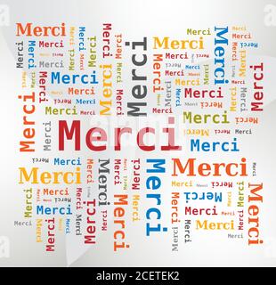 Word Cloud - grazie in francese - merci - Lettere multicolore e orientamenti diversi Illustrazione Vettoriale