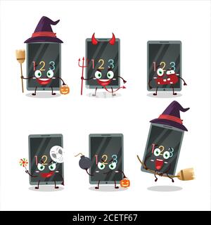 Emoticon di espressione di Halloween con carattere cartoon di valore numerico sulla tavoletta Illustrazione Vettoriale