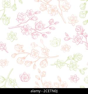 Magnolia fiore grafico colore schizzo disegno senza giunture motivo vettore illustrazione Illustrazione Vettoriale