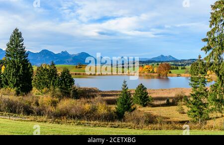 Mattina soleggiata a novembre nelle Alpi orientali della Allgäu Foto Stock