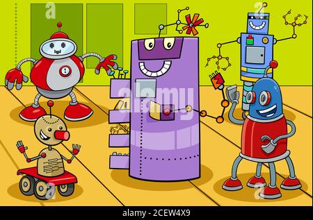 Cartoon Illustrazione di Comic Robots Fantasy Characters Group Illustrazione Vettoriale