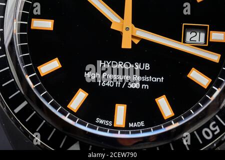 Primo piano e fotografie dettagliate di un Hydrosub automatico Edox orologio da immersione svizzero Foto Stock