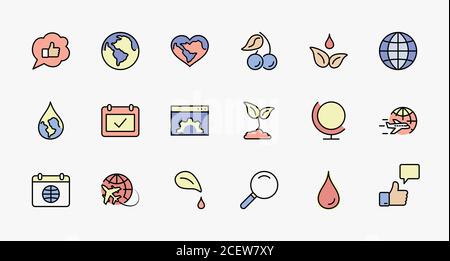 Set di icone della linea vettoriale Earth Day. Tratto modificabile. 32x32 pixel Perfect Illustrazione Vettoriale