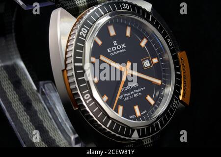 Primo piano e fotografie dettagliate di un Hydrosub automatico Edox orologio da immersione svizzero Foto Stock