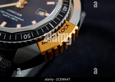 Primo piano e fotografie dettagliate di un Hydrosub automatico Edox orologio da immersione svizzero Foto Stock