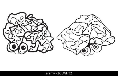 Due divertenti, cartone animato, cervello umano, isolato su sfondo bianco. Illustrazione Vettoriale