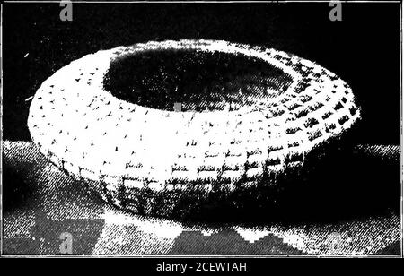 . Basketry pratico e artistico. Lei lo stesso come il lato rings.Leave le estremità giunte per essere coperto per ultimo, squello la misura della copertura può essere cambiata se nec-essary. La parte inferiore del cestello e la parte superiore del coperchio avranno lo stesso aspetto delle due bobine di rattan rotondo n. 3 lavorate insieme - Fig. 54 – formando così una superficie piana e di appoggio. Avvolgete il rattan tra i punti. Cestino di spreco. - UN cestino di spreco può bemade nello stesso modo del piccolo rattan rotondo piatto. 91 ket, usando rattan piatto di un-mezzo pollice. Può bemade a flare facendo ogni anello un largerthan trifle Foto Stock