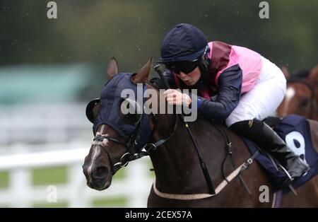 Saffie Osborne a bordo di Jupiter sulla loro strada per vincere il Betway apprendista handicap al Lingfield Park Racecourse. Foto Stock