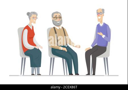 Persone anziane che parlano - disegno piatto stile illustrazione Illustrazione Vettoriale