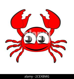 Granchio rosso cartoon con grandi artigli isolati su sfondo bianco. Illustrazione Vettoriale
