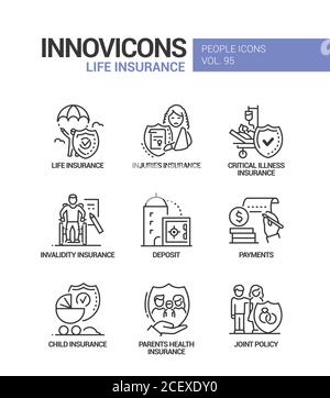 Assicurazione sulla vita - linea del vettore stile design set di icone Illustrazione Vettoriale