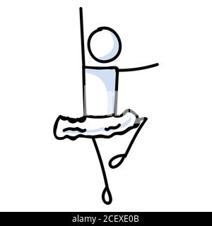 Ballerina disegnata a mano. Semplice contorno ballerina figura doodle icona clipart. Per l'illustrazione dello schizzo di uno studio di danza o di un artista teatrale Illustrazione Vettoriale