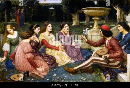 A tale from the Decameron di John William Waterhouse (1849-1917), olio su tela, 1916 Foto Stock