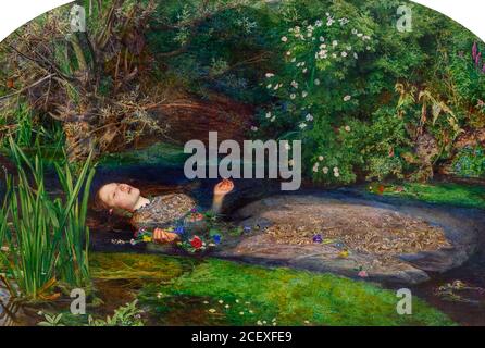 Pittura Millais. Ophelia di Sir John Everett Millais (1829-1896), olio su tela, 1851-2. Foto Stock