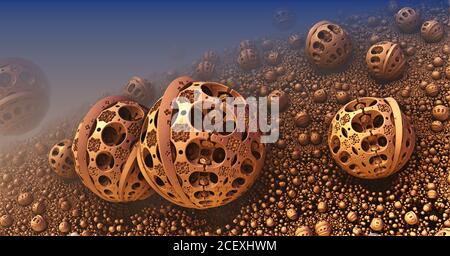 Sfondo astratto 3D, fantastiche strutture in oro arancio Foto Stock
