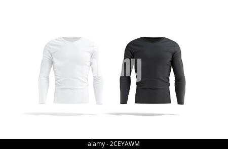 Set di mockup per t-shirt a maniche lunghe bianco e nero, vista frontale Foto Stock