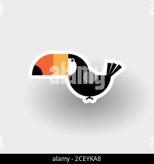 Happy Toucan - divertente cartone animato animale. Personaggio dei bambini. Semplice illustrazione vettoriale con ombreggiatura. Illustrazione Vettoriale