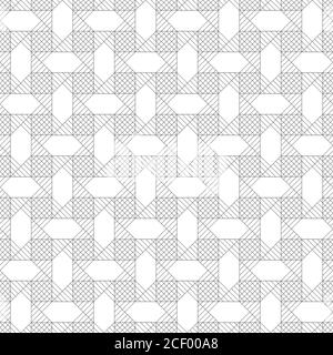 Modello senza giunture vettoriale. Struttura geometrica moderna a ripetizione infinita composta da linee sottili intersecanti che formano uno sfondo lineare esagonale Illustrazione Vettoriale