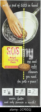 . Il giornale domestico delle Signore. 260 LADIES HOME JOURNAL MAGGIO,. La S.O.S. Società, Chicogo, Illinois, U. S. A. • S.O.S. Mfg. Co. Del Canada, Ltd., Toronto, ont (continua da pagina 258). Egli vide, naturalmente, che c'era la littleuse nel combattere il primo New Deal, ma esulò qualcosa come un genio per decapare i suoi punti deboli. Fu Vandenberg balzato sul canale della nave della Florida e sullo schema del potere di marea di Passamaquoddy - progetti di Roosevelt del boshPET - e ridicolizzato il themout di esistenza. Ed è stato Vandenberg, theexpert sui titoli e sulle linee di punch, whocoined la frase il nuovo Calvario, eslacciato a. Foto Stock