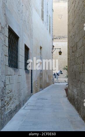 Camminando attraverso le vecchie stradine strette di Mdina, Malta. Foto Stock