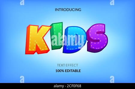 effetto testo modificabile colorato e divertente per bambini e bambini. effetto decorativo e artistico giocoso. Illustrazione Vettoriale