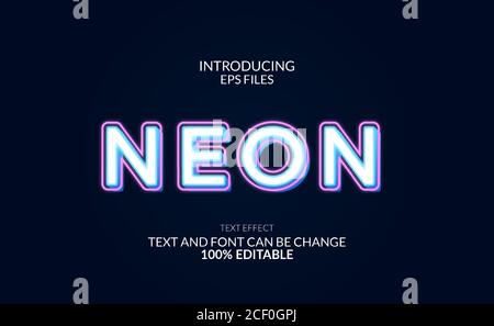 effetto font al neon luminescente. testo e carattere modificabili. contorno rosa e bagliore bianco. festa elettrica Illustrazione Vettoriale