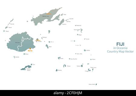 Mappa vettoriale delle Fiji. Mappa del Sud Pacifico. Illustrazione Vettoriale
