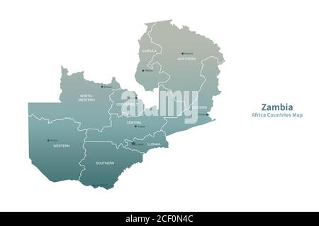 Mappa vettoriale Zambia. Mappa dei paesi africani. Illustrazione Vettoriale