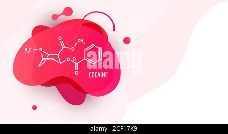 Formula chimica strutturale Cocain o coke con liquido rosa forme su sfondo bianco Illustrazione Vettoriale