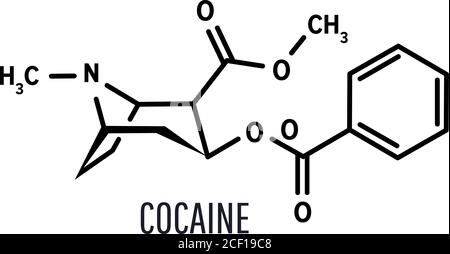 Formula chimica strutturale Cocain o coke su sfondo bianco Illustrazione Vettoriale