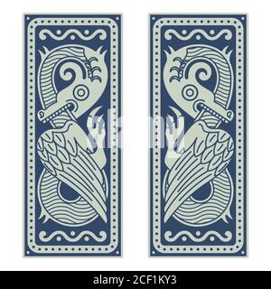 Drago alato. Illustrazione in stile Celtico scandinavo Illustrazione Vettoriale