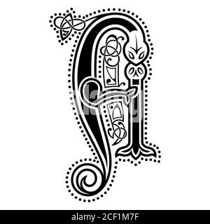 Lettera iniziale, lettere ornamentali, calligrafia logo scritto a mano, la lettera S in stile celtico Illustrazione Vettoriale