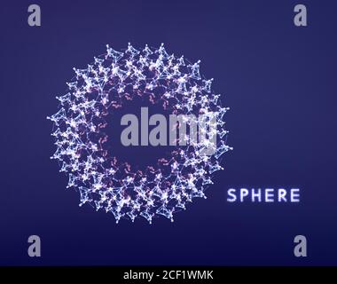 Sfera. Illustrazione con linee e punti collegati. Disegno a griglia astratto. Struttura di connessione. Illustrazione vettoriale per scienza, chimica o istruzione Illustrazione Vettoriale
