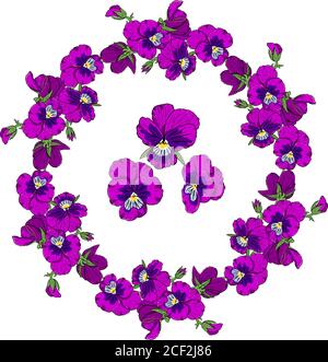 Corona circolare di fiori colorati disegnati a mano. Illustrazione Vettoriale