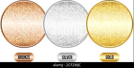 Set di sfondi metallizzati di lusso. Bronzo, argento, oro. Per carte di sconto o altri design. Illustrazione Vettoriale