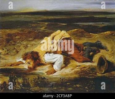 Delacroix Eugène - un brigante ferito mortalmente dissetava - Scuola Francese - XIX secolo Foto Stock