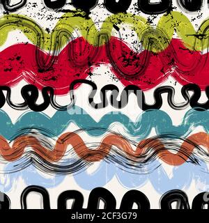 sfondo con pattern senza cuciture, con onde, strisce, tratti e schizzi Illustrazione Vettoriale