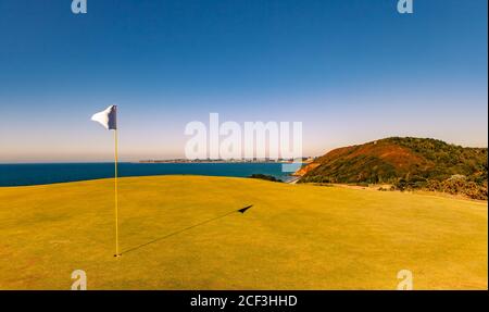 Pleneuf Val Andre campo da golf, Bretagna, Francia, sullo sfondo, il mare canale Foto Stock