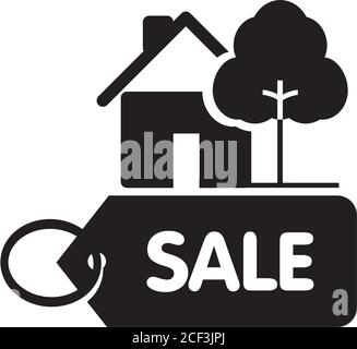 Logo del bene immobile, Casa IN VENDITA. Icona contorno vettore. Illustrazione Vettoriale