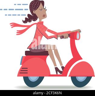 Illustrazione in stile retrò di una donna che viaggia in moto. Illustrazione Vettoriale