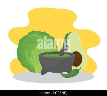 ingredienti freschi, lattuga con avocado e guacamole Illustrazione Vettoriale